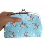 Coin Pouch - Blue Ditsy Metal Frame Purse With 2..